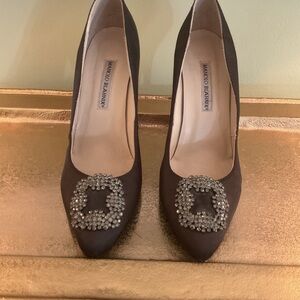 Manolo Blahnik Black Heels with Crystal Embellishment